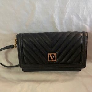Victoria Secret clutch/wristlet & wallet black & gold w/ pink interior